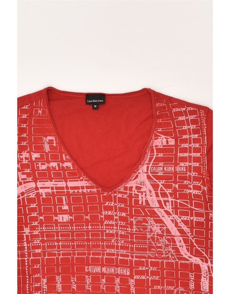 CALVIN KLEIN Womens Graphic Blouse Top UK 12 Medium Red Cotton | Vintage Calvin Klein | Thrift | Second-Hand Calvin Klein | Used Clothing | Messina Hembry 