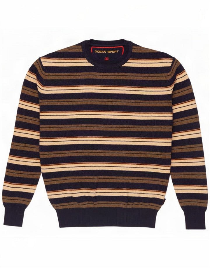 Vintage Mens Crew Neck Jumper Sweater Small Multicoloured Striped