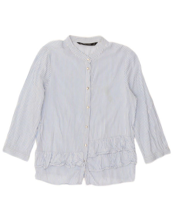 ZARA Womens 3/4 Sleeve Shirt UK 6 XS Blue Pinstripe Viscose