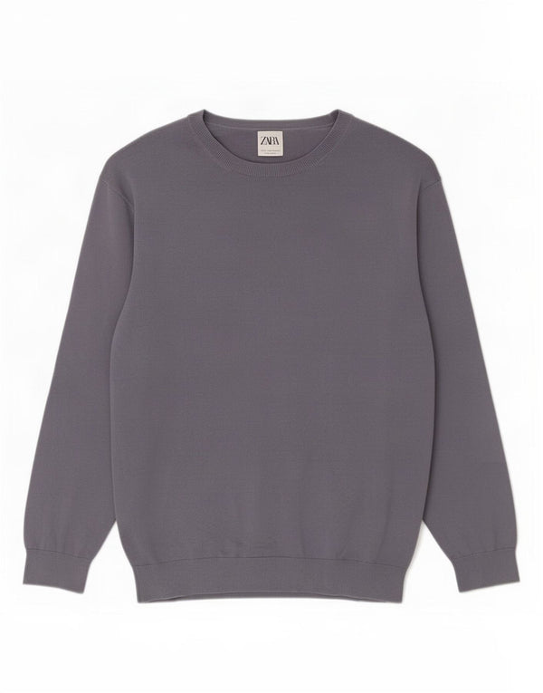 Zara Mens Boat Neck Jumper Sweater Large Purple Cotton