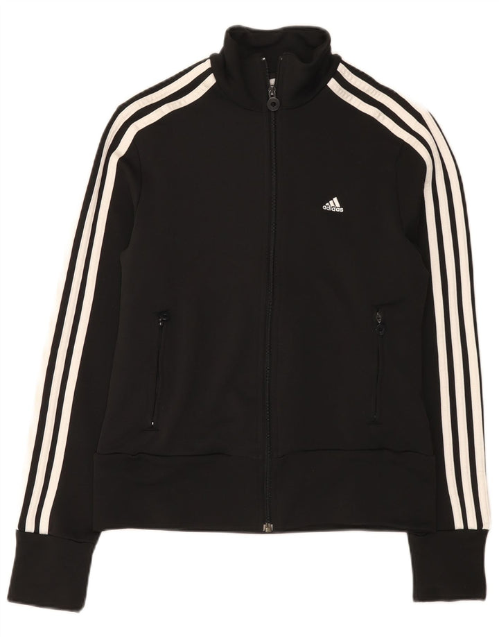 Adidas Womens Tracksuit Top Jacket UK 14 Medium Black Polyester