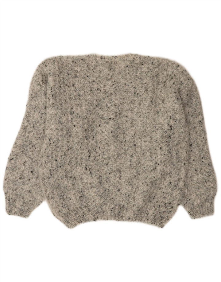 VINTAGE Womens Oversized Cardigan Sweater UK 18 XL Grey Flecked