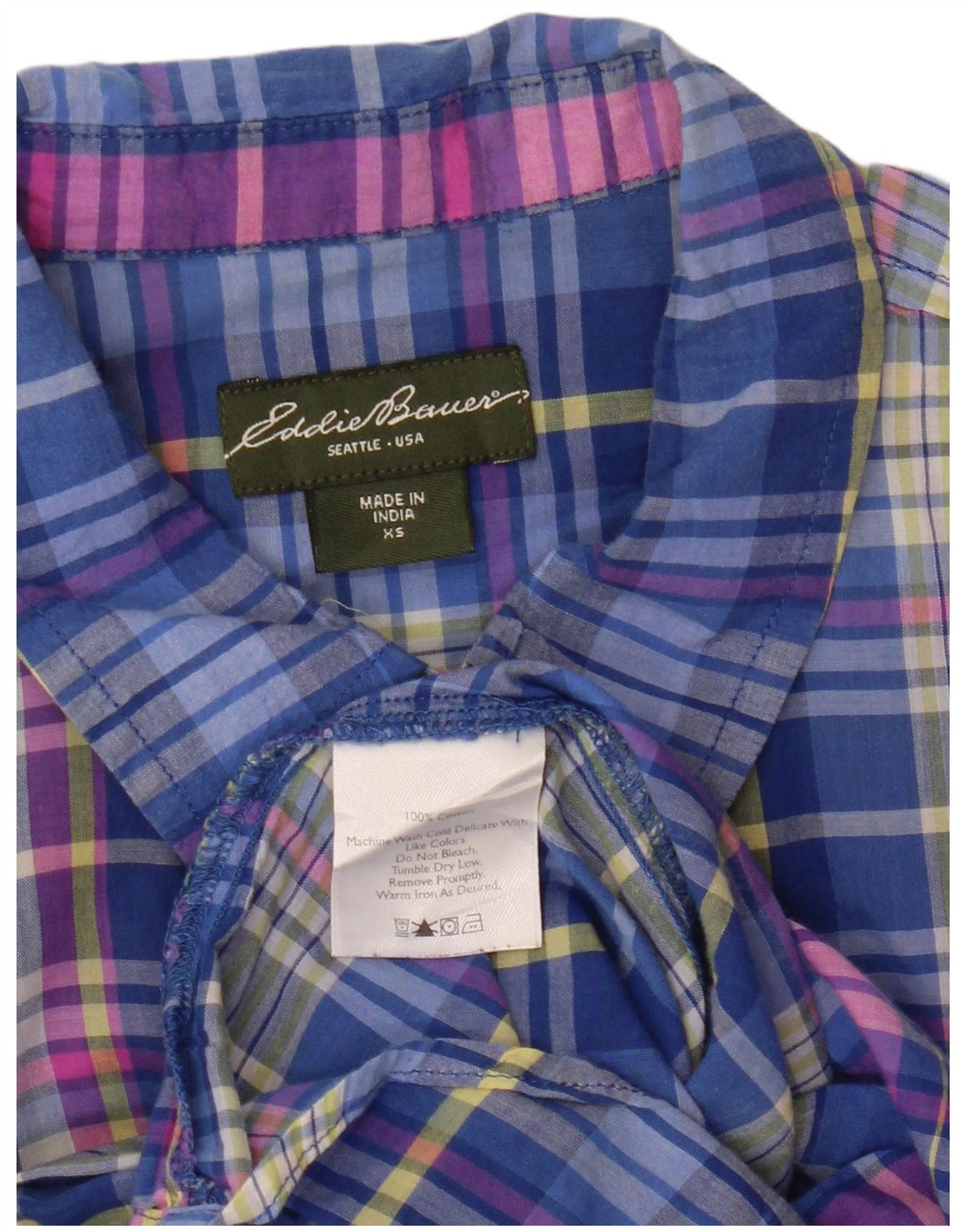 Eddie Bauer Womens Loose Fit Shirt UK 6 XS Blue Check Cotton