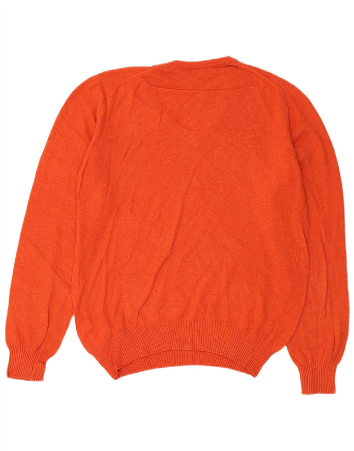 Zara Mens V-Neck Jumper Sweater Large Orange Viscose