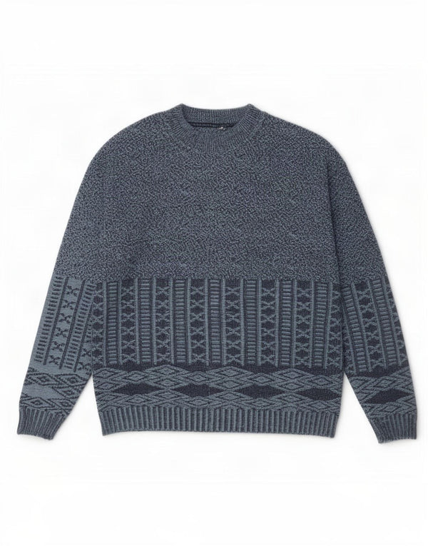 Vintage Mens Turtle Neck Jumper Sweater XL Navy Blue Geometric