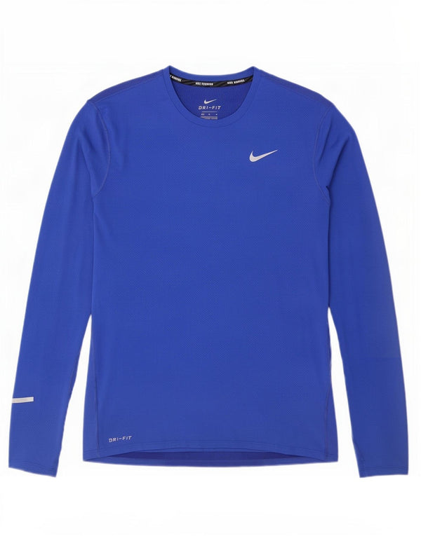 Nike Mens Dri Fit Top Long Sleeve Medium Blue Polyester