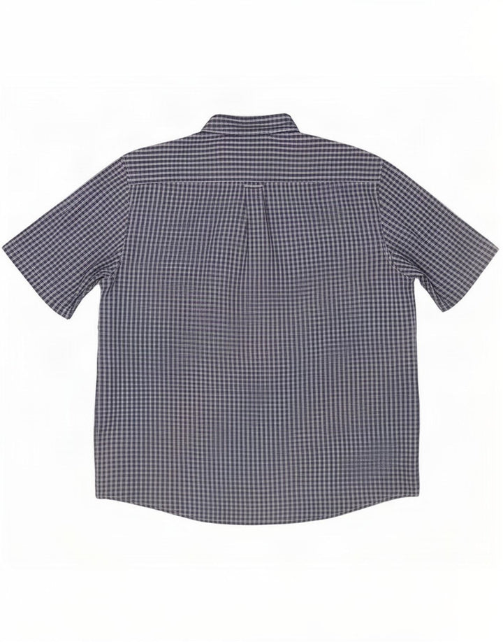 James Pringle Mens Short Sleeve Shirt XL Navy Blue Check Polyester