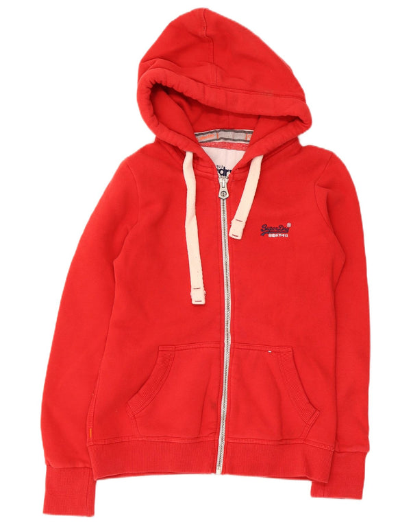 Superdry Womens Zip Hoodie Sweater UK 10 Small Red Cotton