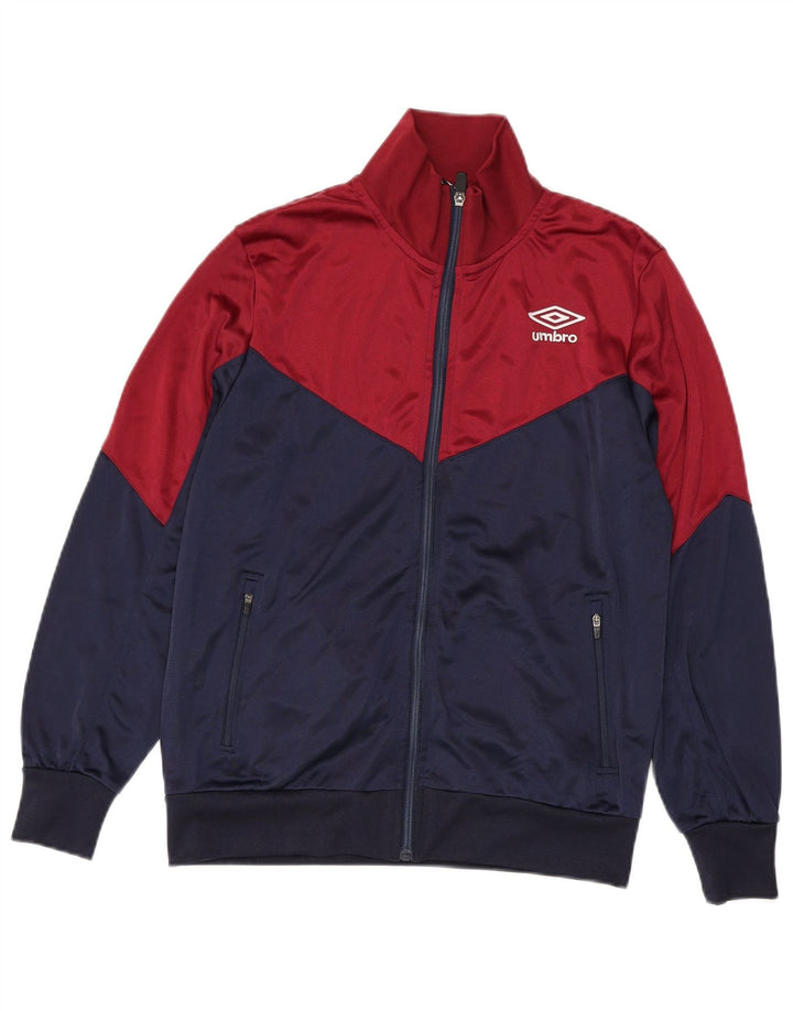 UMBRO Mens Tracksuit Top Jacket Small Navy Blue Colourblock Polyester