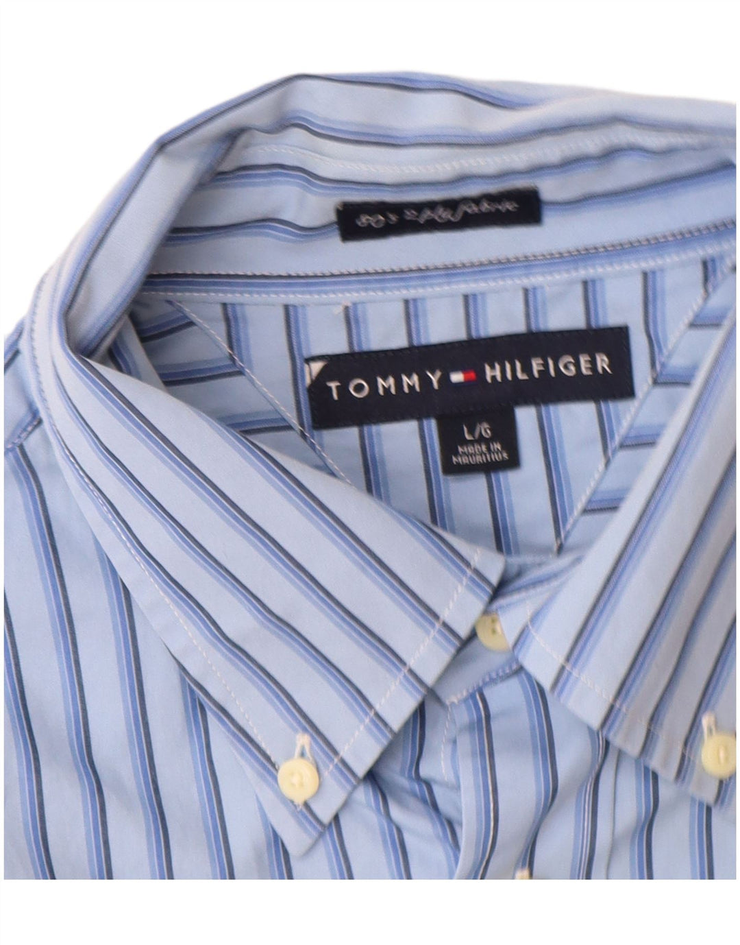 Tommy Hilfiger Mens Shirt Large Blue Striped Cotton