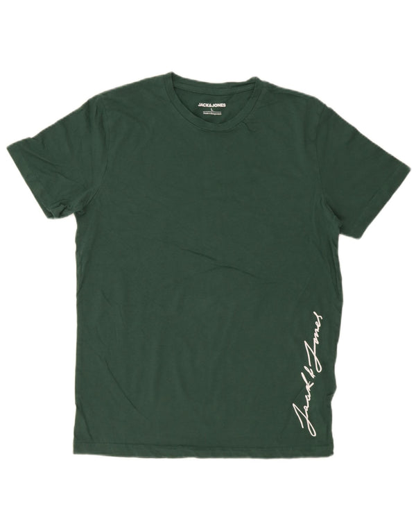 Jack & Jones Mens Graphic T-Shirt Top Large Green Cotton