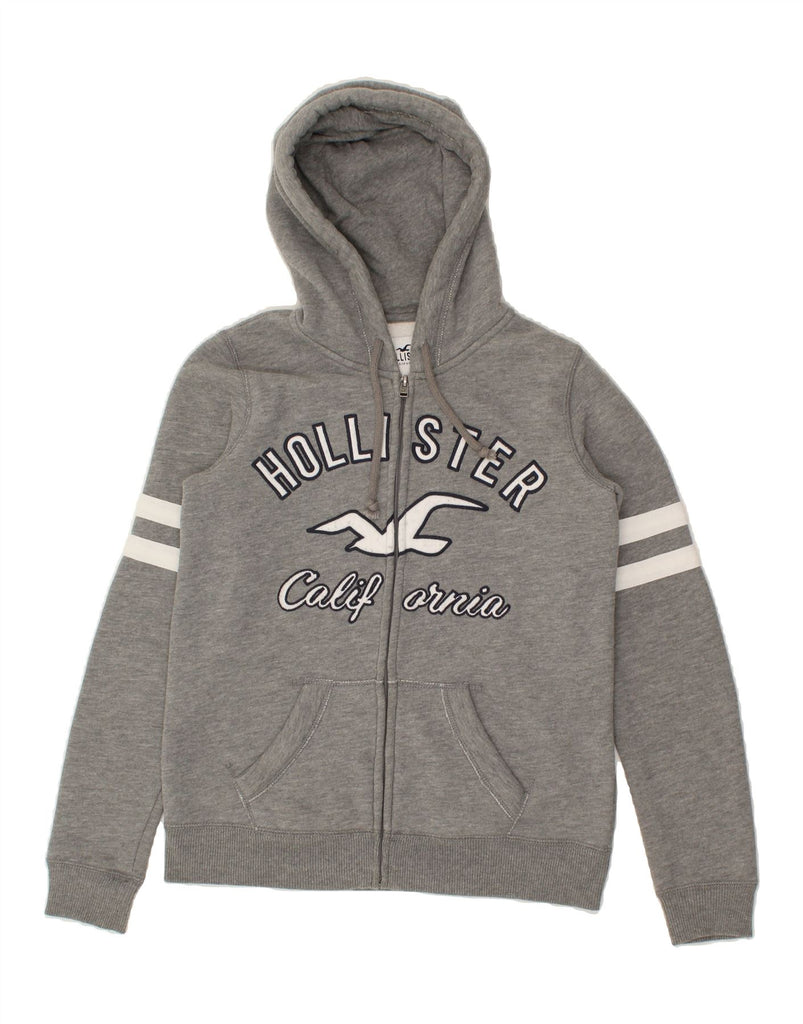 HOLLISTER Mens Graphic Zip Hoodie Sweater Small Grey Cotton | Vintage Hollister | Thrift | Second-Hand Hollister | Used Clothing | Messina Hembry 