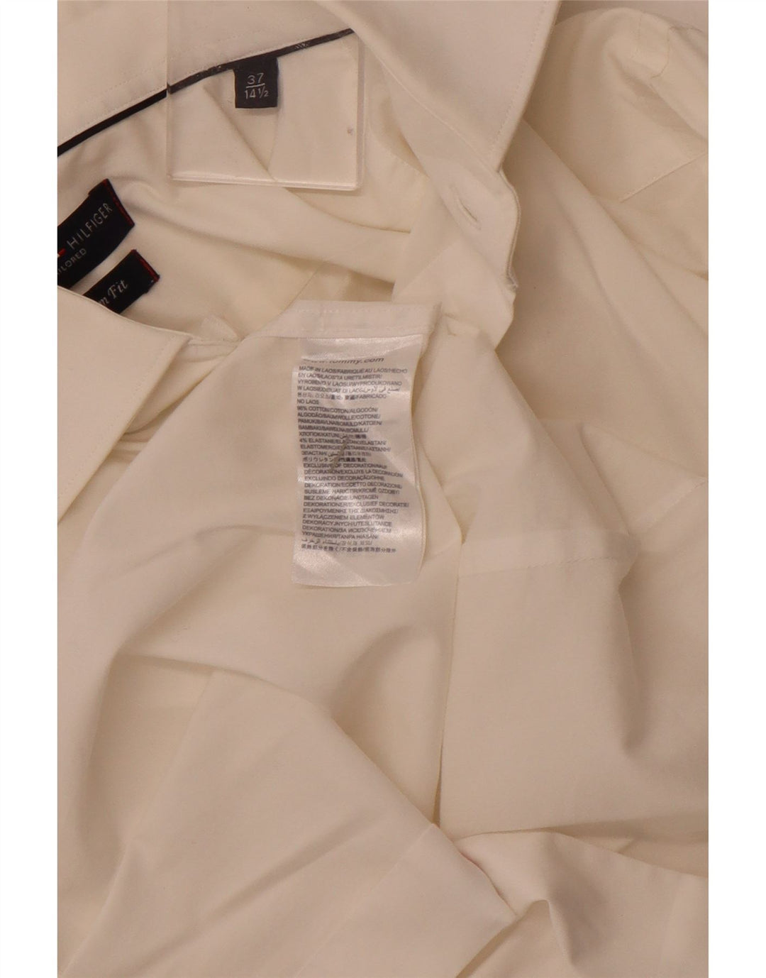Tommy Hilfiger Mens Tailored Shirt Size 37 14 1/2 Small Off White Cotton
