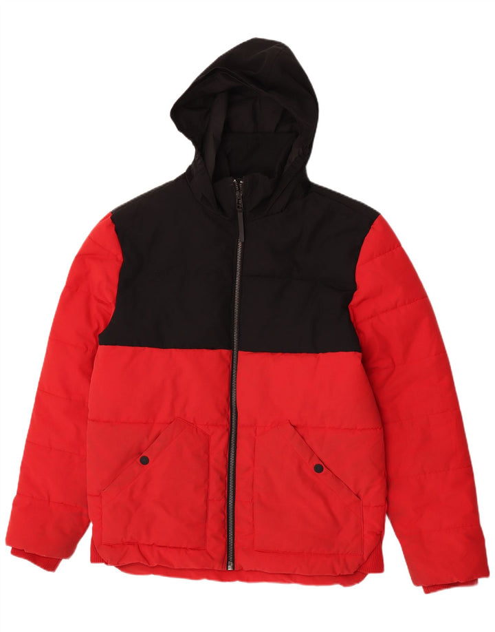 Marks & Spencer Mens Hooded Padded Jacket UK 38 Medium Red Colourblock