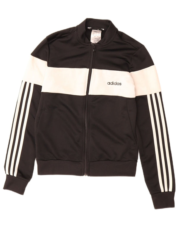 ADIDAS Girls Aeroready Tracksuit Top Jacket 13-14 Years Black Colourblock
