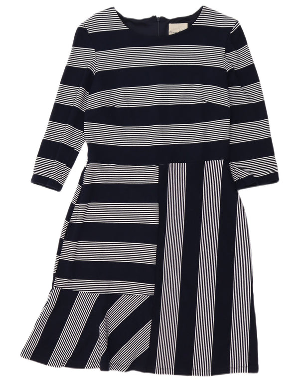 PHASE EIGHT Womens 3/4 Sleeve Sheath Dress UK 14 Large Navy Blue Striped