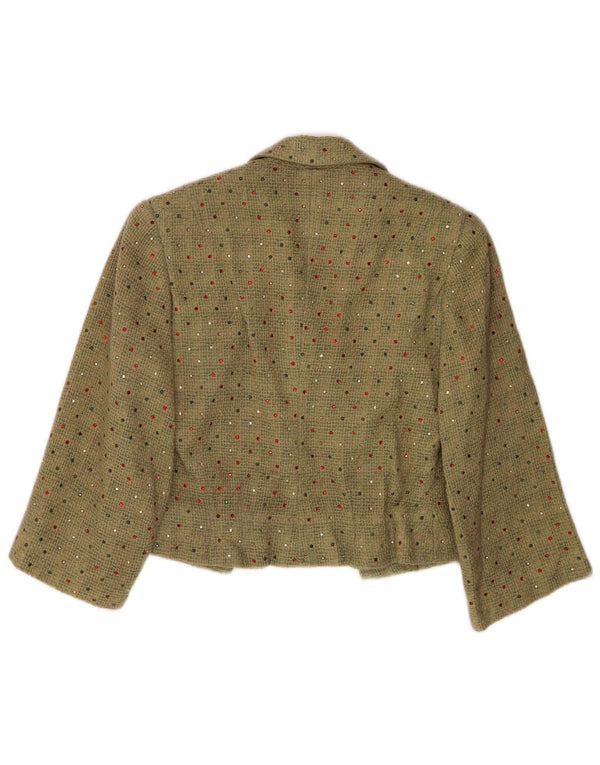 Vintage Womens Crop 3/4 Sleeve Blazer Jacket UK 12 Medium Green Spotted