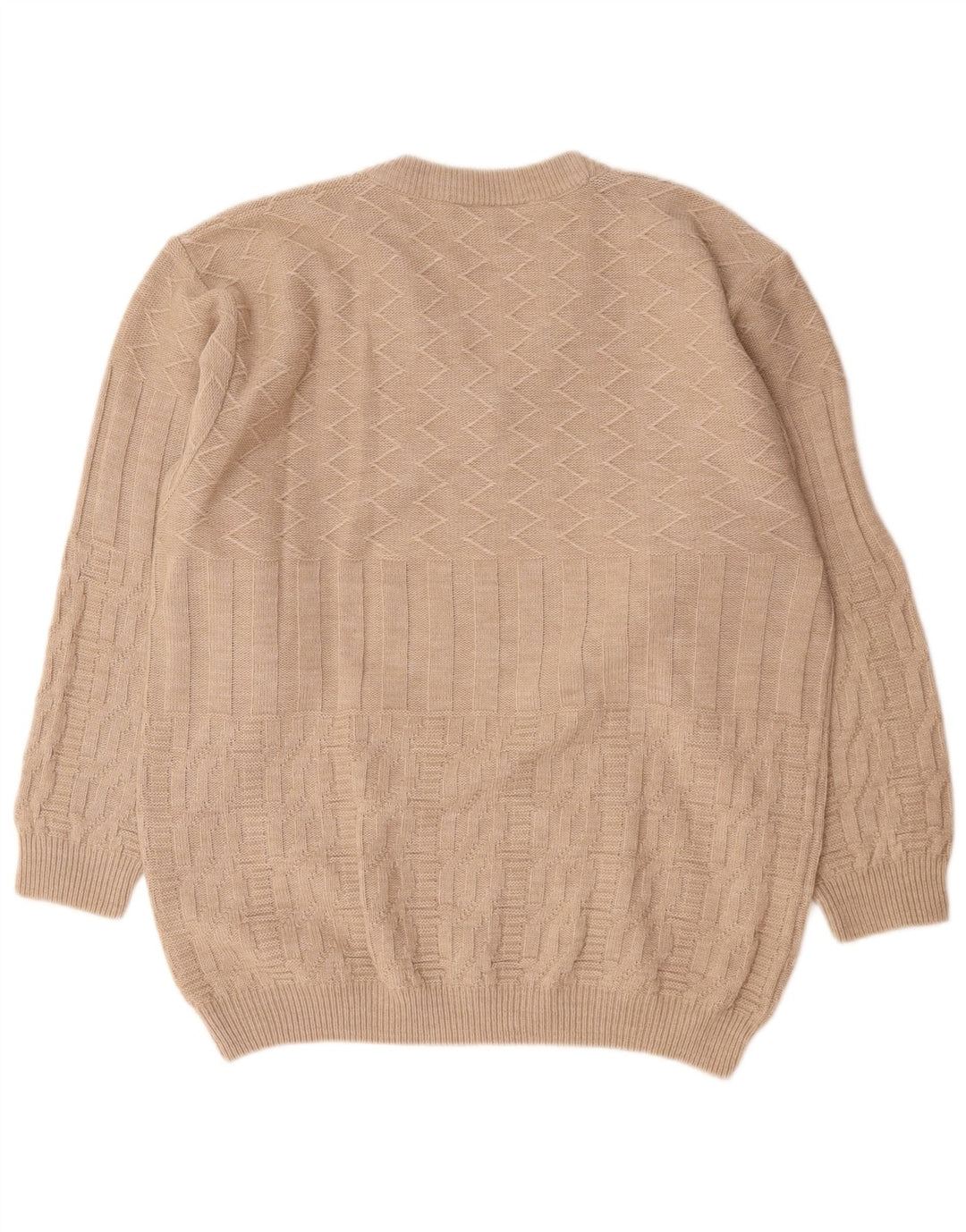 Vintage Mens V-Neck Jumper Sweater Large Beige Polyacrylic