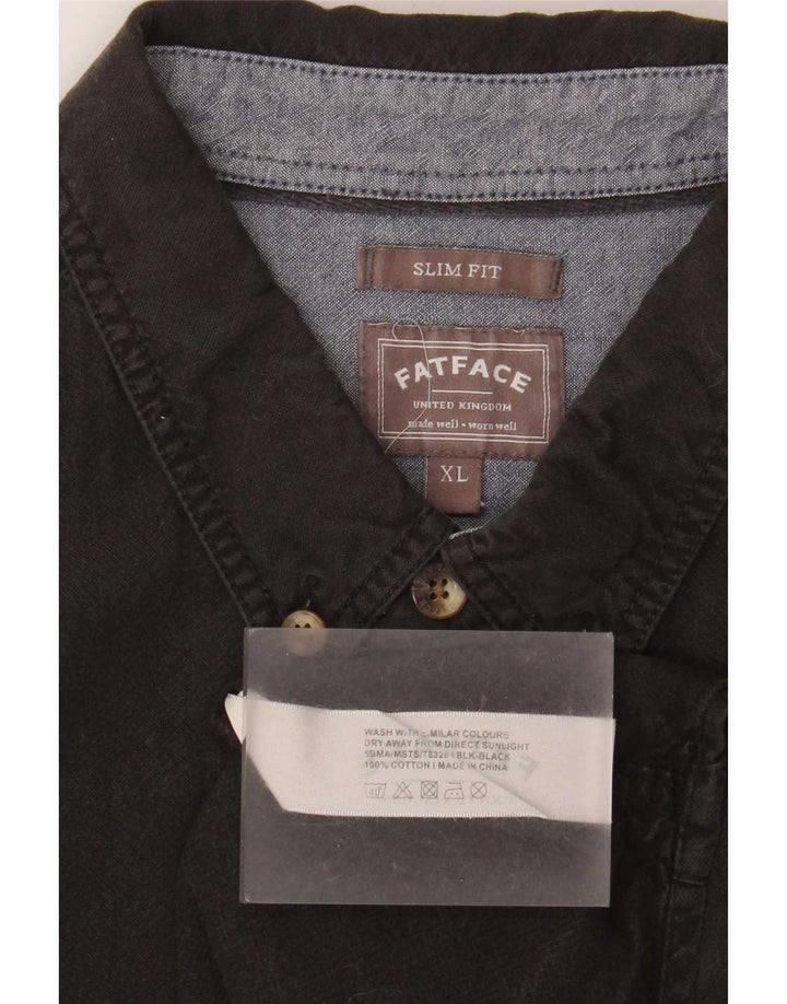 Fat Face Mens Slim Fit Shirt XL Black Cotton