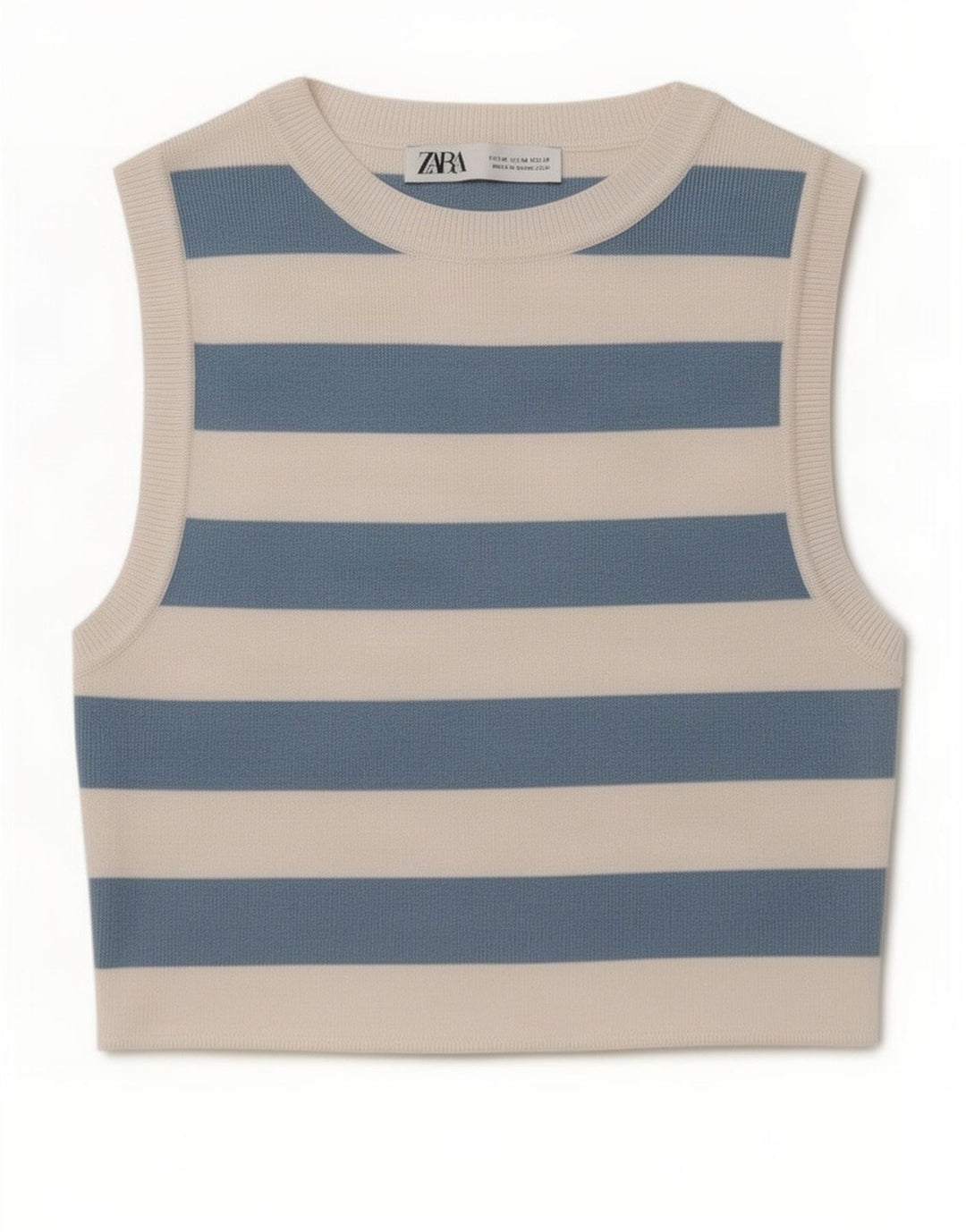 Zara Womens Crop Vest Top UK 12 Medium Blue Striped