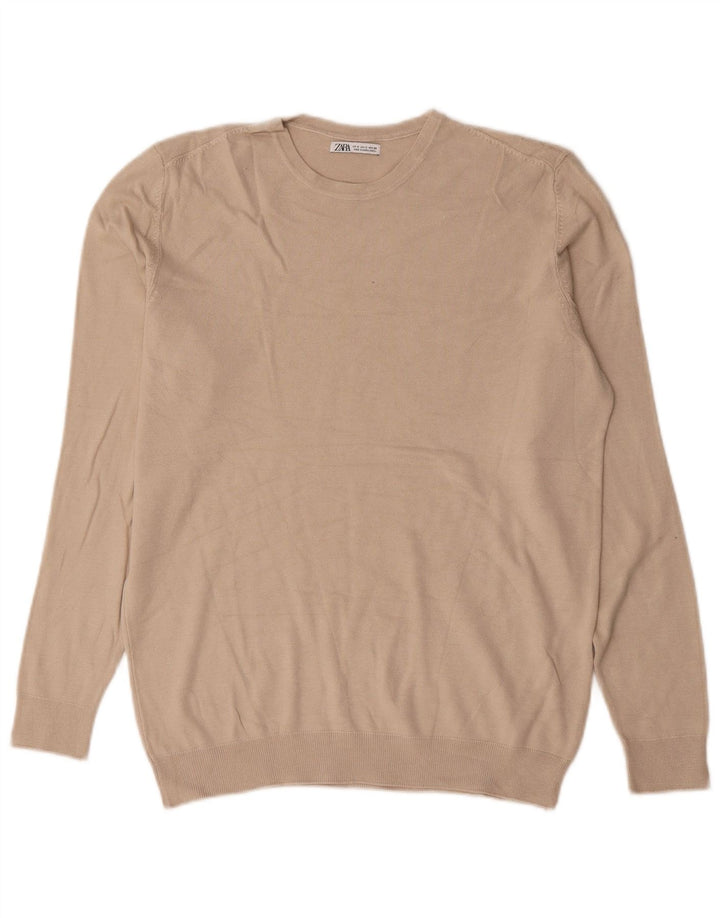 Zara Mens Crew Neck Jumper Sweater Small Beige