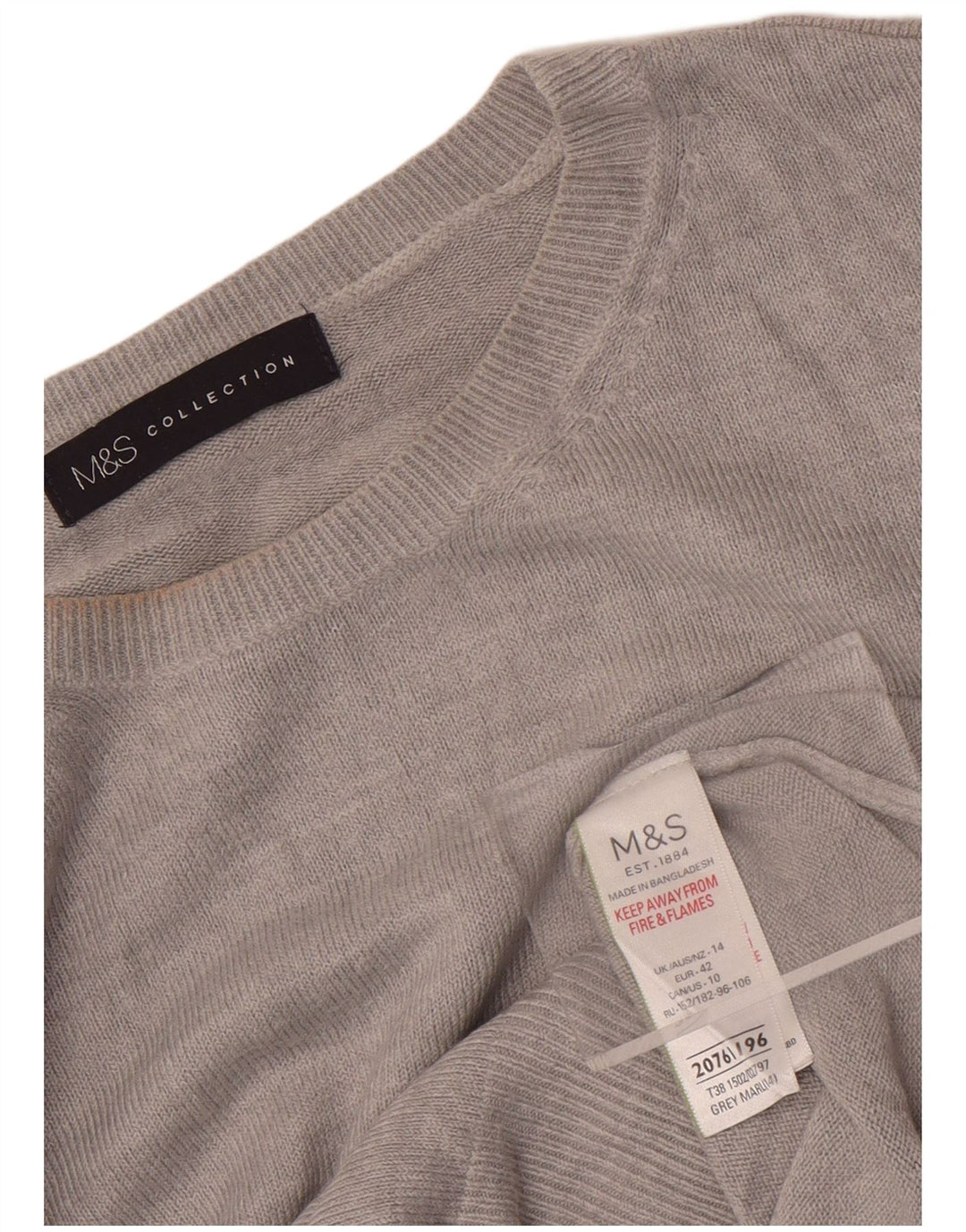 Marks & Spencer Womens Crew Neck Jumper Sweater UK 14 Large Grey Acrylic