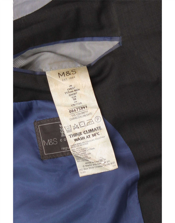 Marks & Spencer Mens 2 Button Regular Fit Blazer Jacket UK 46 XL Grey Wool
