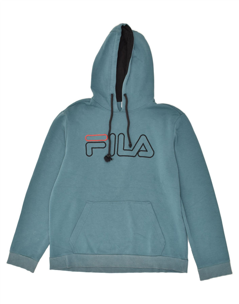 FILA Mens Graphic Hoodie Jumper Large Blue Cotton | Vintage Fila | Thrift | Second-Hand Fila | Used Clothing | Messina Hembry 