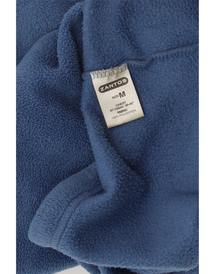 Vintage Mens Zip Neck Fleece Jumper Medium Blue Polyester