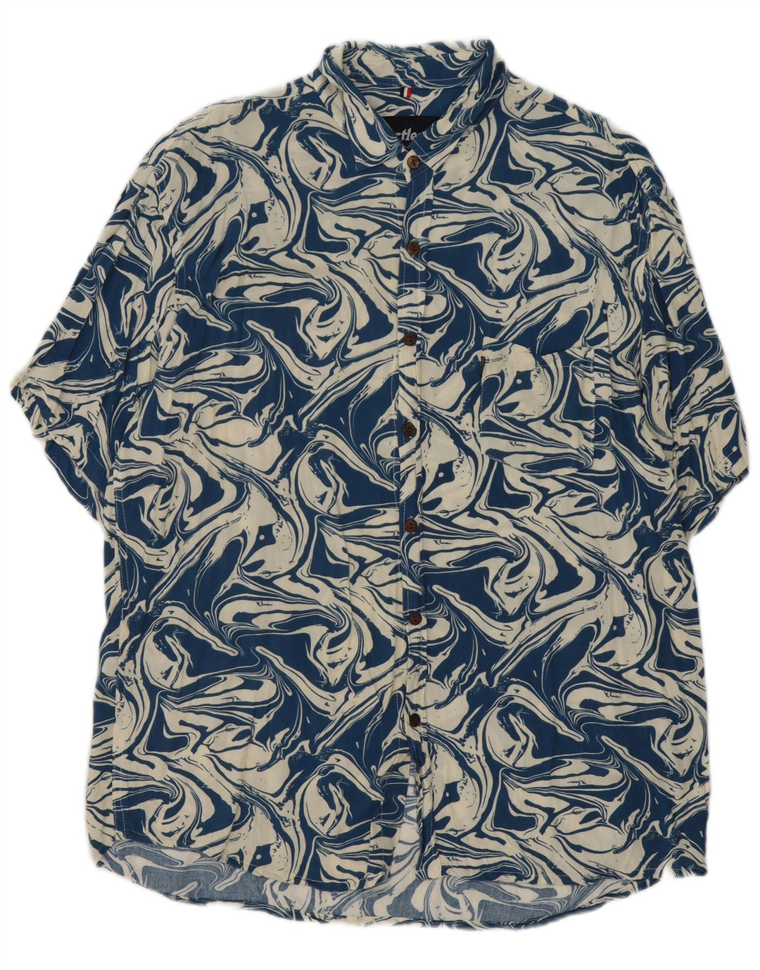 Heartless Mens Abstract Pattern Short Sleeve Shirt 2XL Navy Blue Cotton