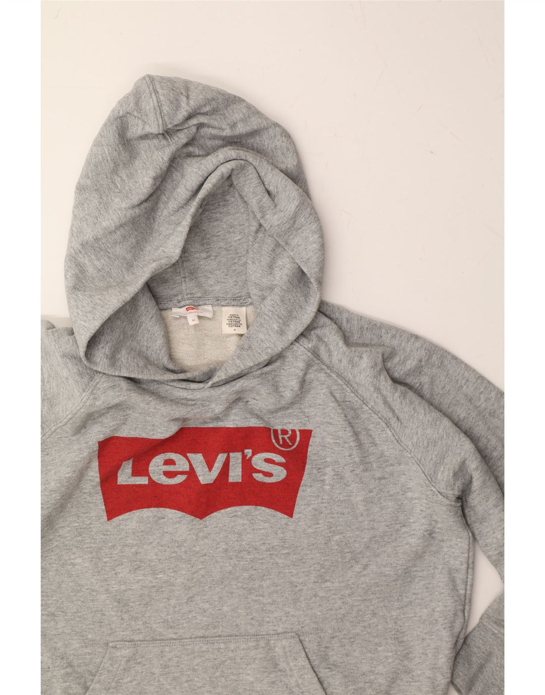 LEVI'S Womens Graphic Hoodie Jumper UK 14 Medium Grey Cotton Vintage Levi's and Second-Hand Levi's from Messina Hembry 
