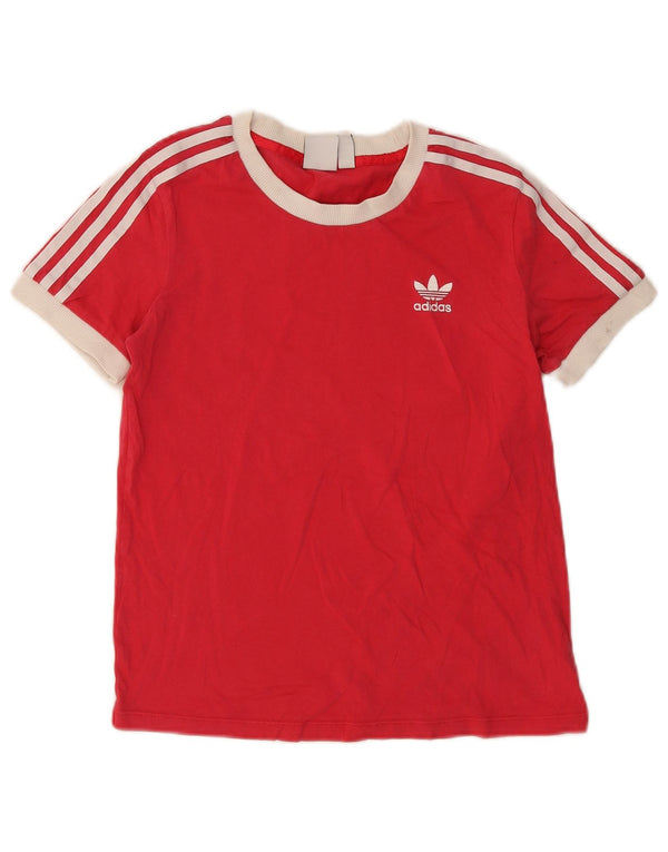 Adidas Womens T-Shirt Top UK 10 Small Red Colourblock Cotton
