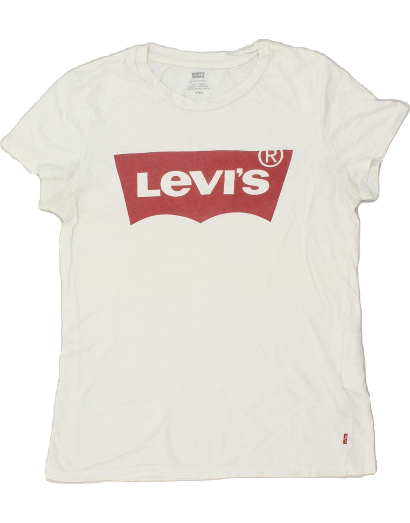 LEVI'S Womens Graphic T-Shirt Top UK 12 Medium White Cotton Vintage Levi's and Second-Hand Levi's from Messina Hembry 