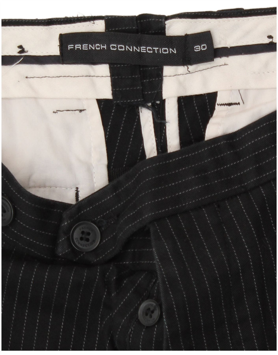 French Connection Mens Chino Shorts W30 Medium  Black Pinstripe Cotton