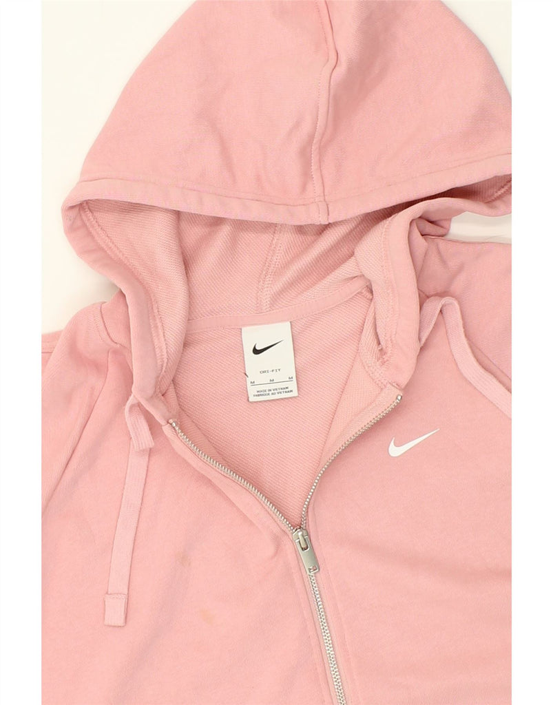 NIKE Womens Dri Fit Graphic Zip Hoodie Sweater UK 14 Medium Pink Cotton | Vintage Nike | Thrift | Second-Hand Nike | Used Clothing | Messina Hembry 