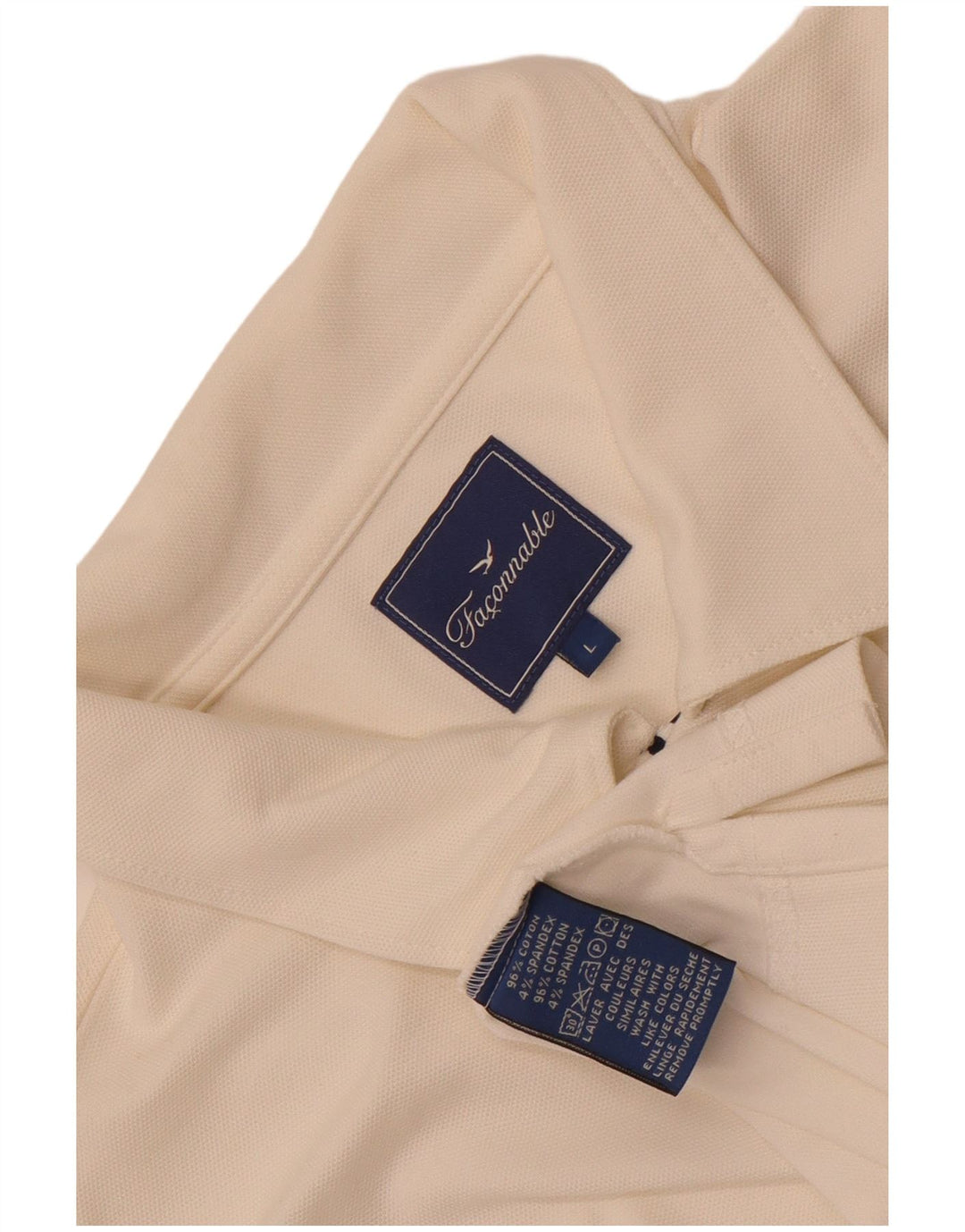 Faconnable Mens Long Sleeve Polo Shirt Large White Cotton