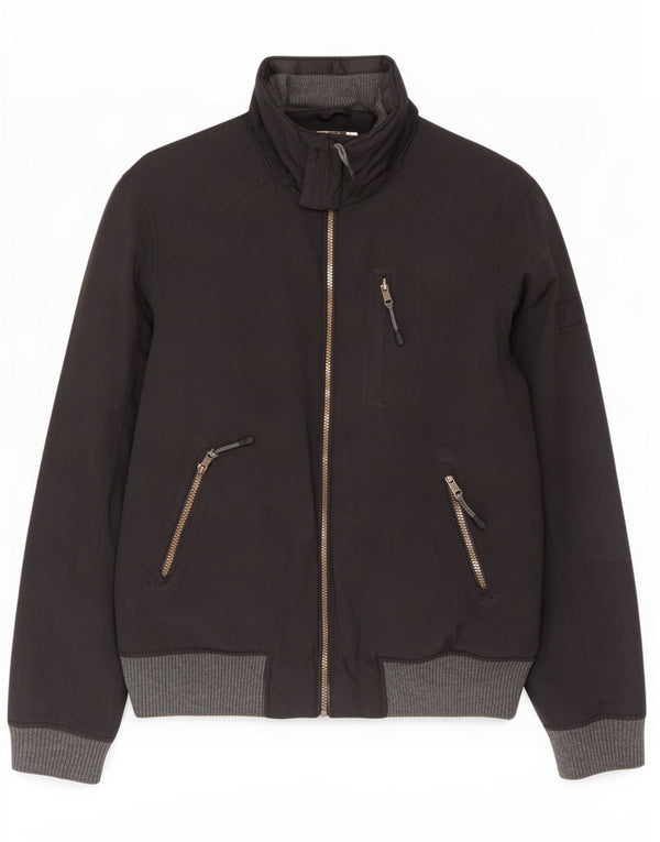 Fat Face Mens Hooded Bomber Jacket UK 36 Small Black Nylon
