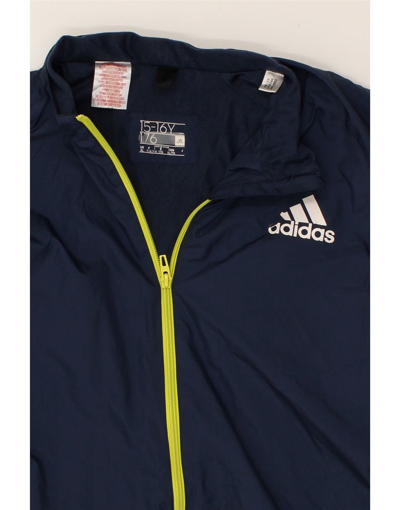 ADIDAS Boys Graphic Tracksuit Top Jacket 15-16 Years Navy Blue Polyester | Vintage Adidas | Thrift | Second-Hand Adidas | Used Clothing | Messina Hembry 