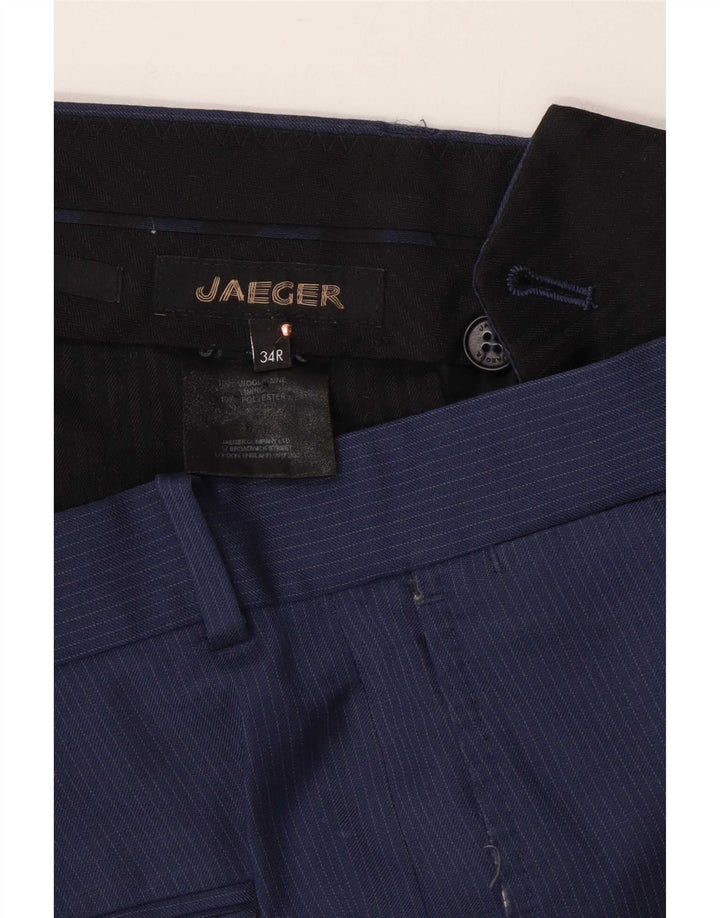 Jaeger Mens Slim Chino Trousers W34 L30 Navy Blue Striped Wool