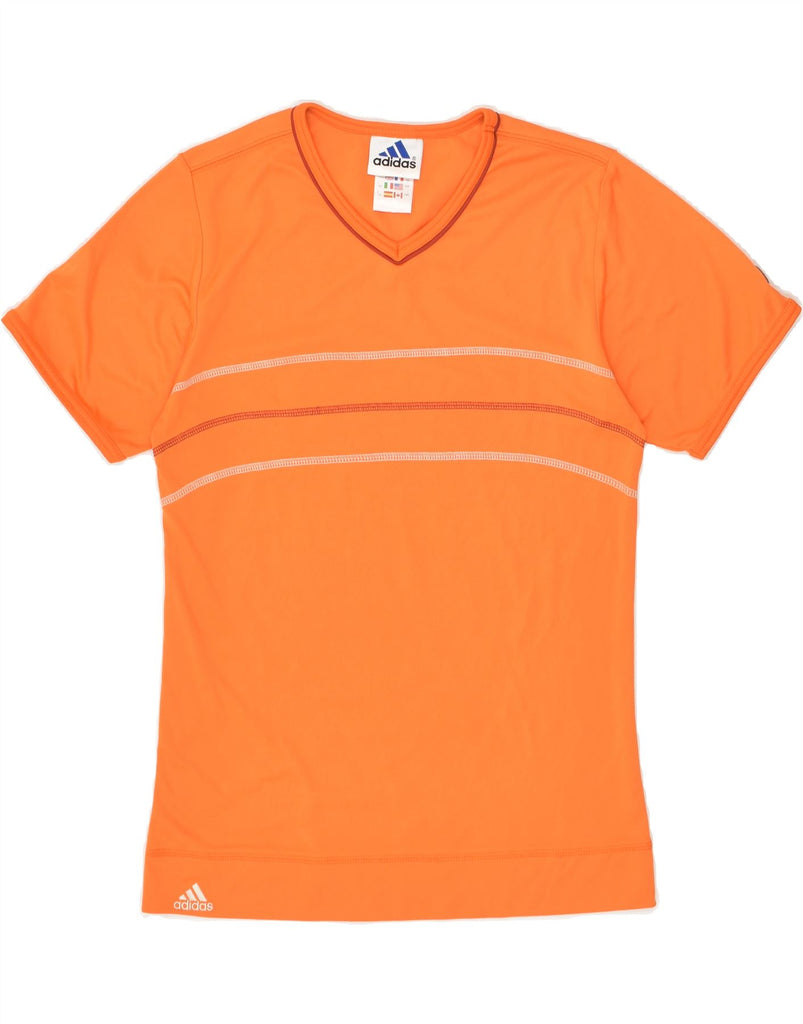 ADIDAS Boys T-Shirt Top 15-16 Years 2XL Orange Striped Polyester | Vintage Adidas | Thrift | Second-Hand Adidas | Used Clothing | Messina Hembry 