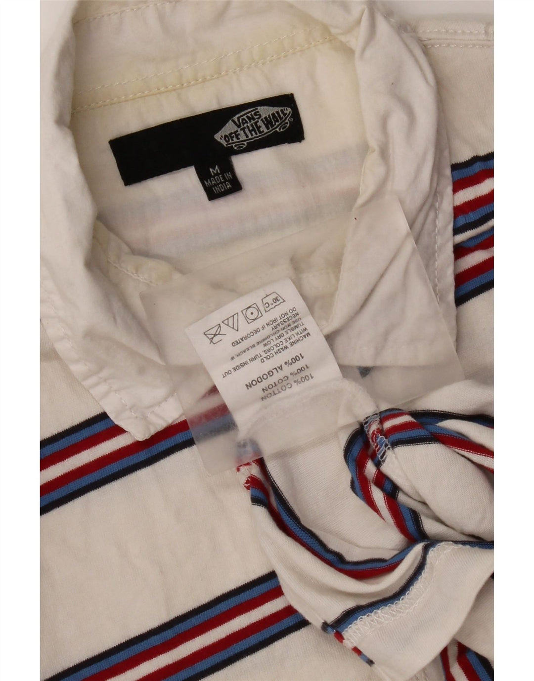 Vans Mens Polo Shirt Medium White Striped Cotton