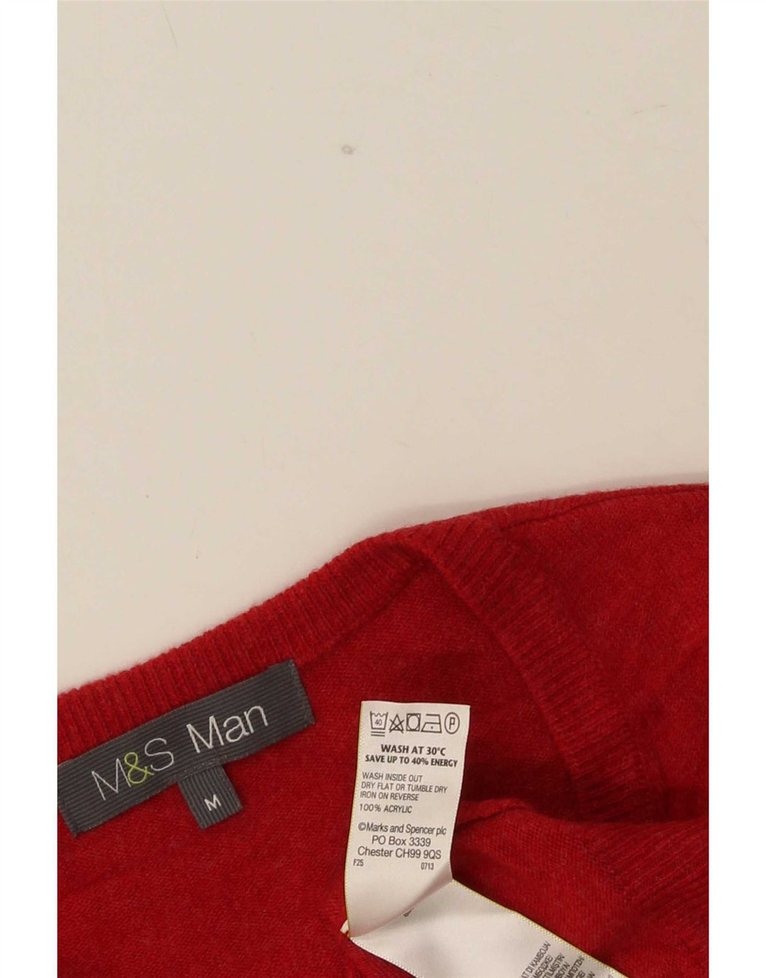 Marks & Spencer Mens V-Neck Jumper Sweater Medium Red Acrylic