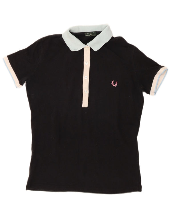 Fred Perry Womens Polo Shirt UK 14 Large Black Colourblock Cotton