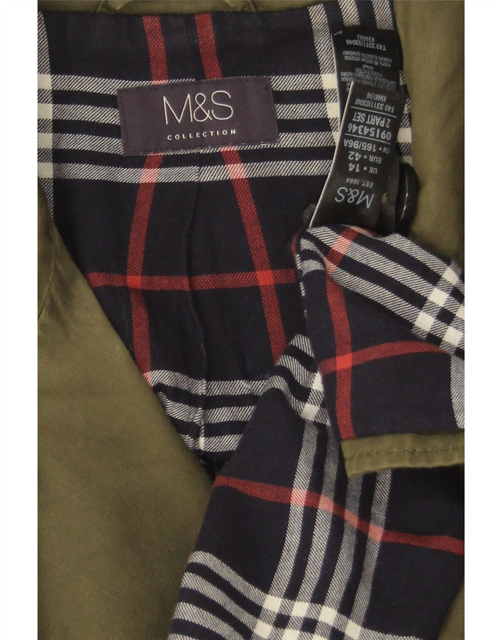 Marks & Spencer Womens Double Breasted Trench Coat UK 14 Large Khaki Cotton