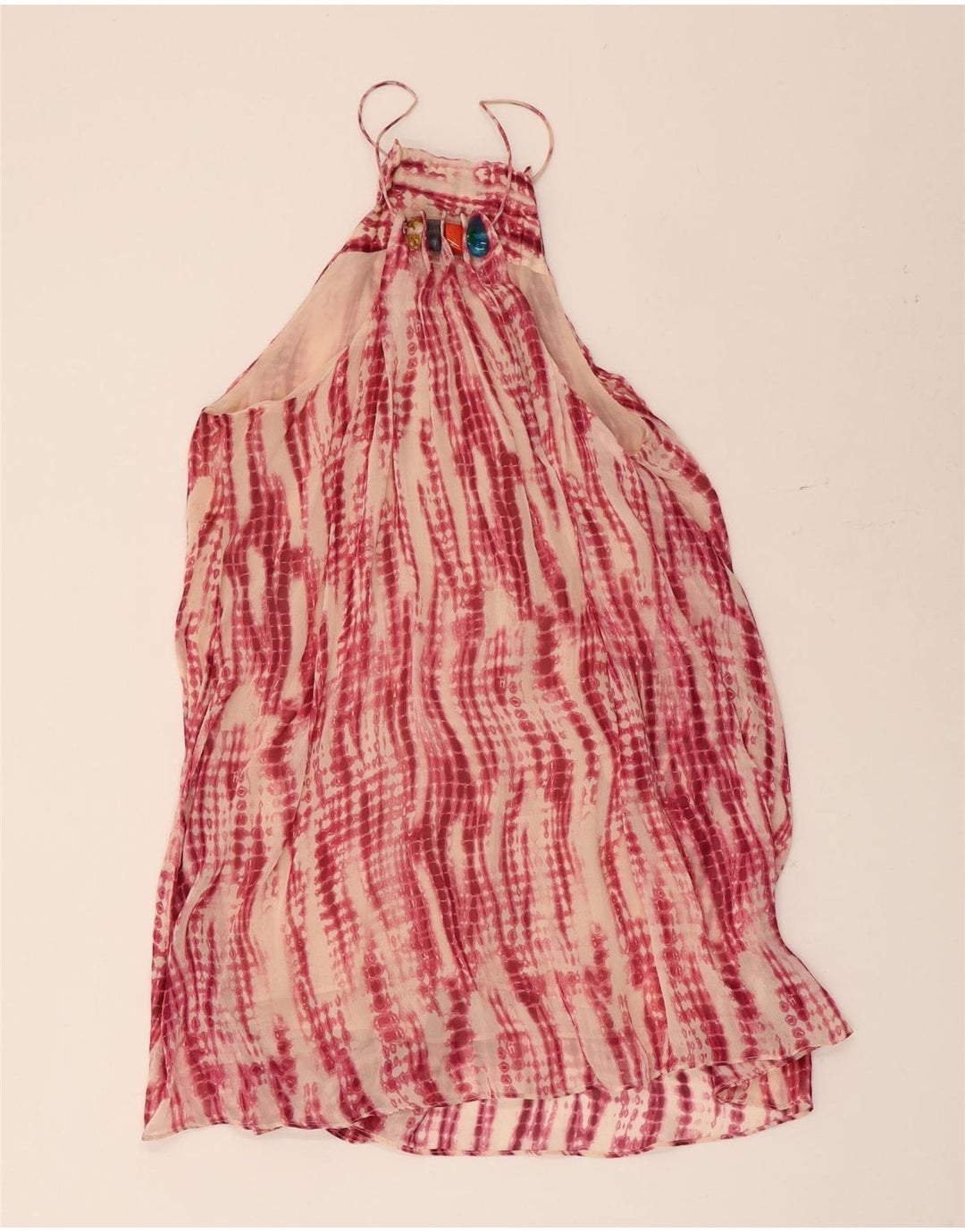 Zara Womens Halter Tiered Dress UK 14 Medium Pink Tie Dye