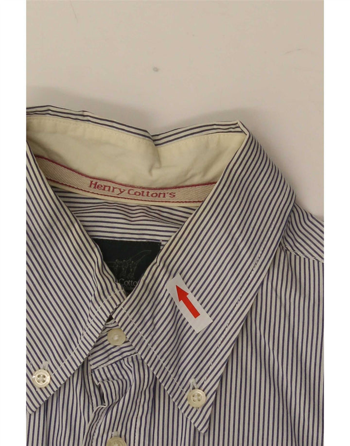 Henry Cottons Mens Shirt Size 39 Medium Blue Pinstripe Cotton