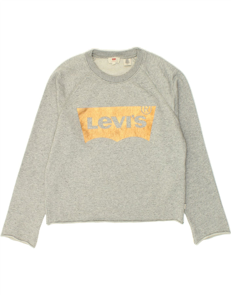 LEVI'S Womens Crop Graphic Sweatshirt Jumper UK 10 Small Grey Cotton Vintage Levi's and Second-Hand Levi's from Messina Hembry 