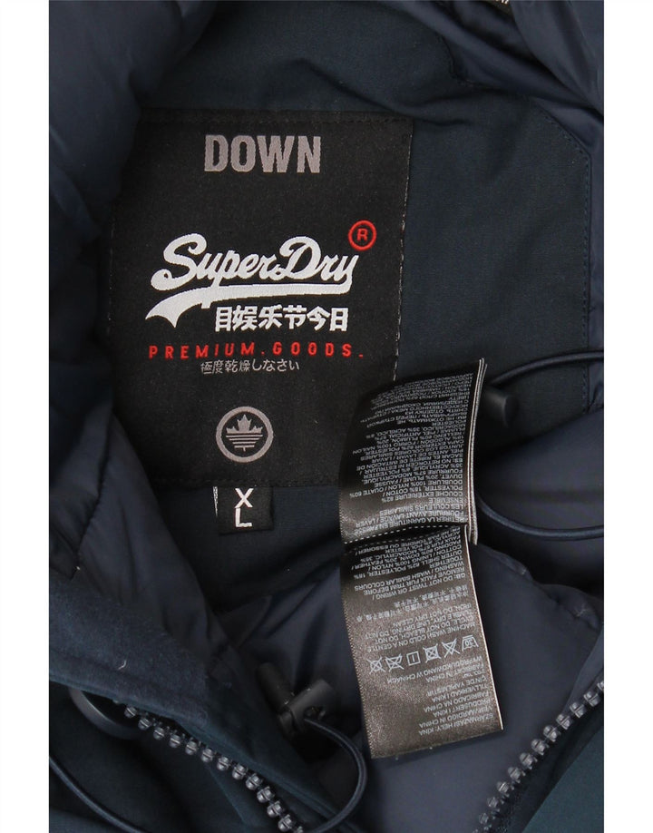 Superdry Mens Hooded Padded Jacket UK 42 XL Navy Blue Polyester