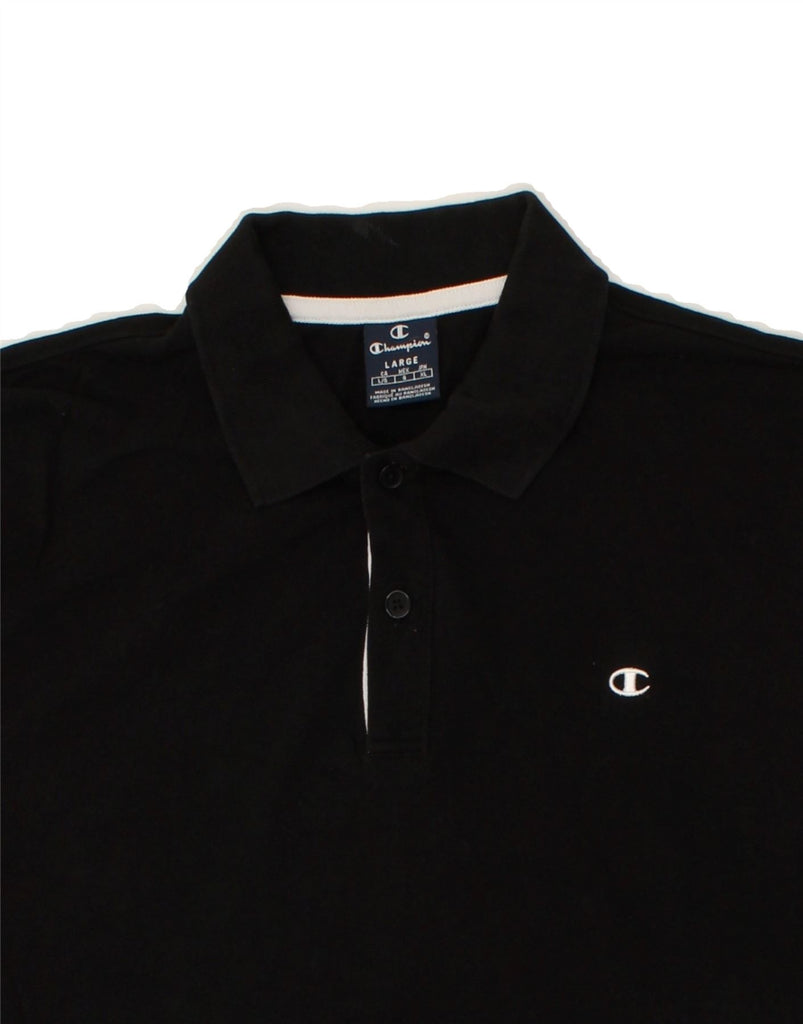 CHAMPION Mens Polo Shirt Large Black Cotton | Vintage Champion | Thrift | Second-Hand Champion | Used Clothing | Messina Hembry 