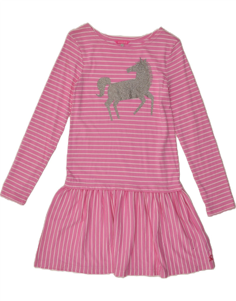 JOULES Girls Graphic Drop Waist Dress 11-12 Years Pink Striped Cotton | Vintage Joules | Thrift | Second-Hand Joules | Used Clothing | Messina Hembry 